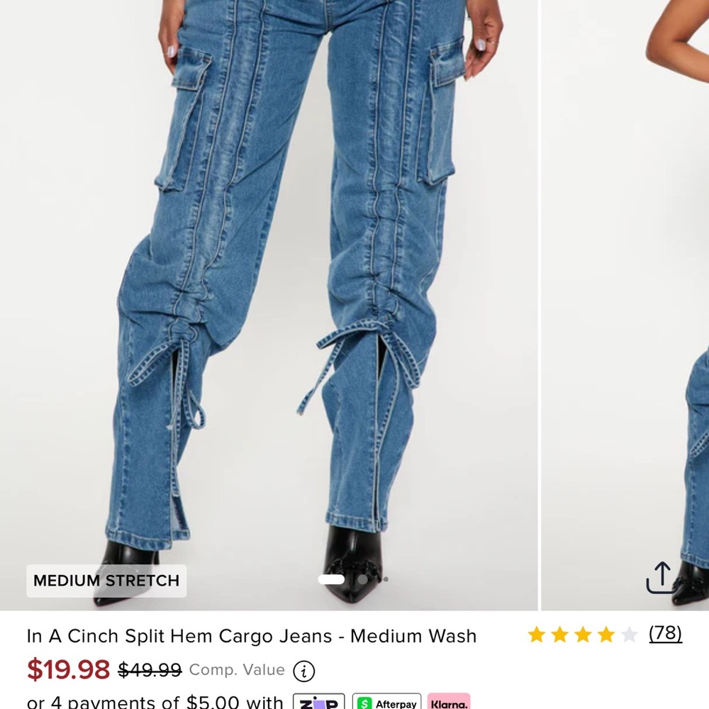 Blue Split Hem Cargo Jeans